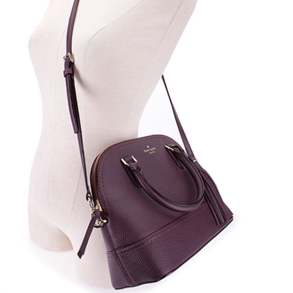 ♠️ Kate Spade Pebbled Leather McCall Street Carli Plum Doom Satchel with Tassel